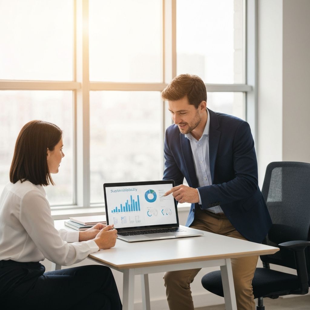 Expert consultant advising a client on sustainability strategy